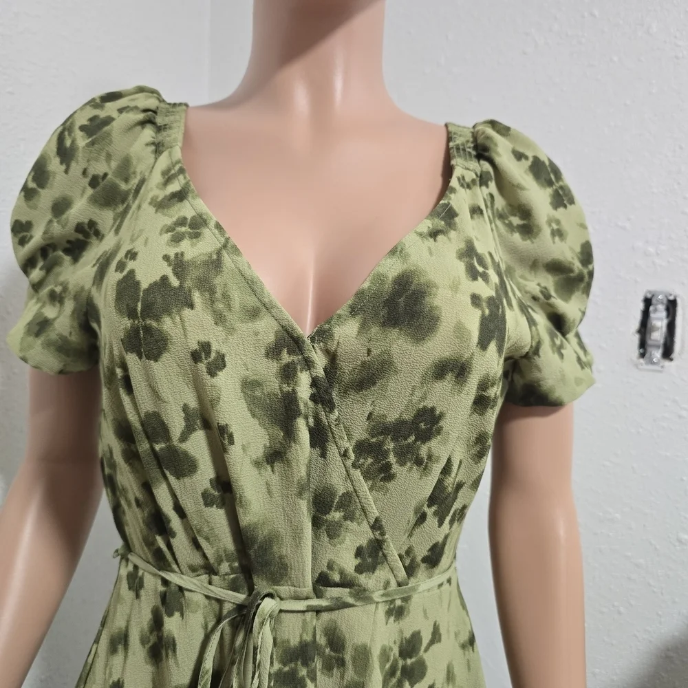 Michael Kors Asymmetrical Green Floral Dress